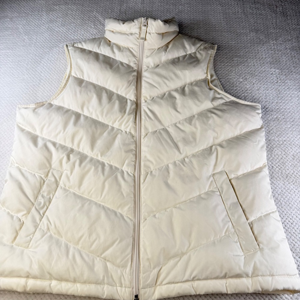 Lands End Cream Ivory Chevron Quilted Down Puffer Vest Womens Large 14-16